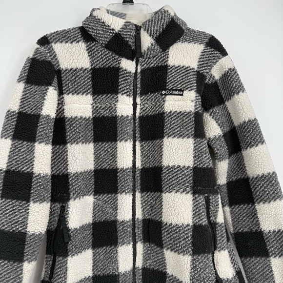 Columbia West Bend Sherpa Fleece Jacket Black White Check Size Small Full Zip - Picture 4 of 9